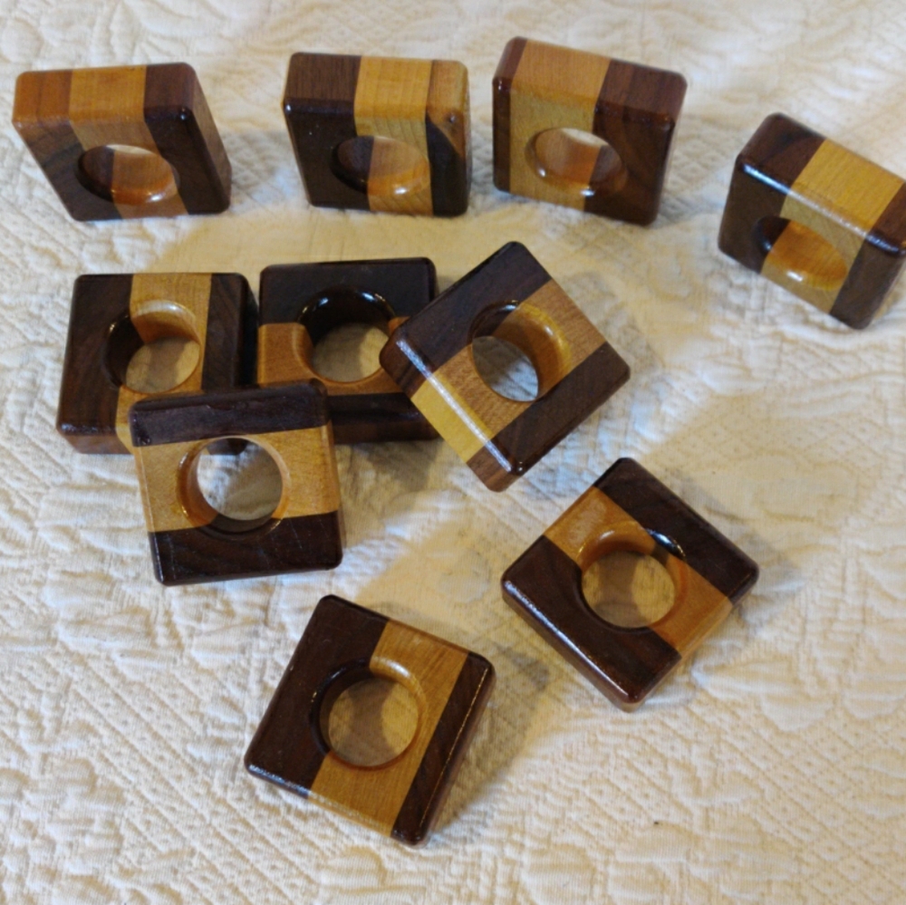 Handmade Square 10 Piece Set Of Napkin Ring Holders